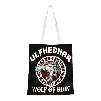 Модный принт Норвежского Бога Одина, сумка-тоут для викингов, Портативная Холщовая сумка для покупок Ulfhednar Wolf, сумка для покупок