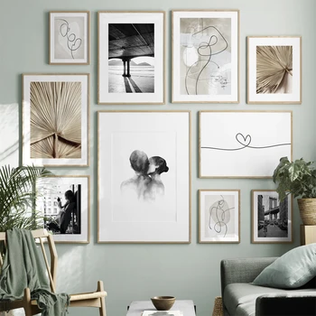 Абстрактные линии Современные черно-белые любовные плакаты Картины на холсте настенные художественные принты Картины для интерьера гостиной Домашний декор