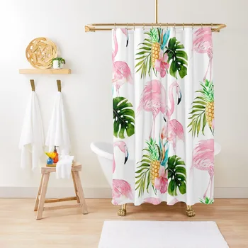Розовый Фламинго + Тропическая листва + Ананасы Занавеска для душа Аксессуары для ванной комнаты Занавеска для ванной комнаты