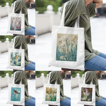 Модная женская холщовая повседневная сумка с рисунком Эльфа в виде цветка Экологичный карман для покупок Сумка через плечо большой емкости