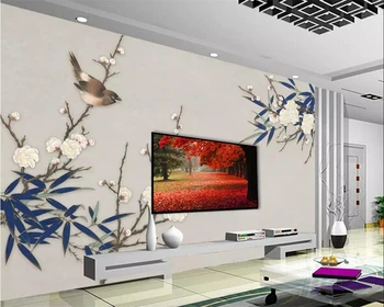 фотообои beibehang на заказ, 3d фрески, живопись, новый китайский стиль, бамбук, цветок сливы, стена для установки обоев