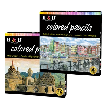 Набор масляных карандашей H & B 72 цвета, предварительно заточенные цветные карандаши для эскизов, художественные принадлежности для студентов, взрослых художников, рисующих