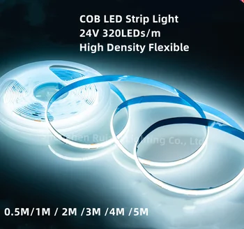 COB LED Strip Light 24V V320LEDs/m Гибкая Лента Высокой плотности Ribbon RA90 3000-6500K 0.5M-5M LED COB Light для Украшения дома
