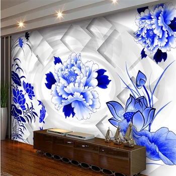 beibehang Большие обои фрески фото на заказ любого размера модный синий и белый фарфор 3D обои для гостиной с телевизором